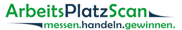 ArbeitsPlatzScan Schriftlogo<br />
Oben: ArbeitsPlatzScan<br />
unten: messen handeln gewinnen